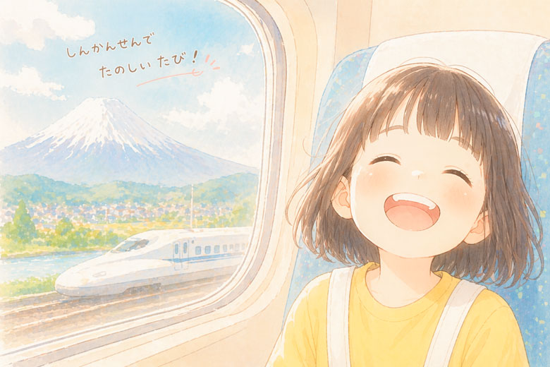 新幹線に乗る女の子